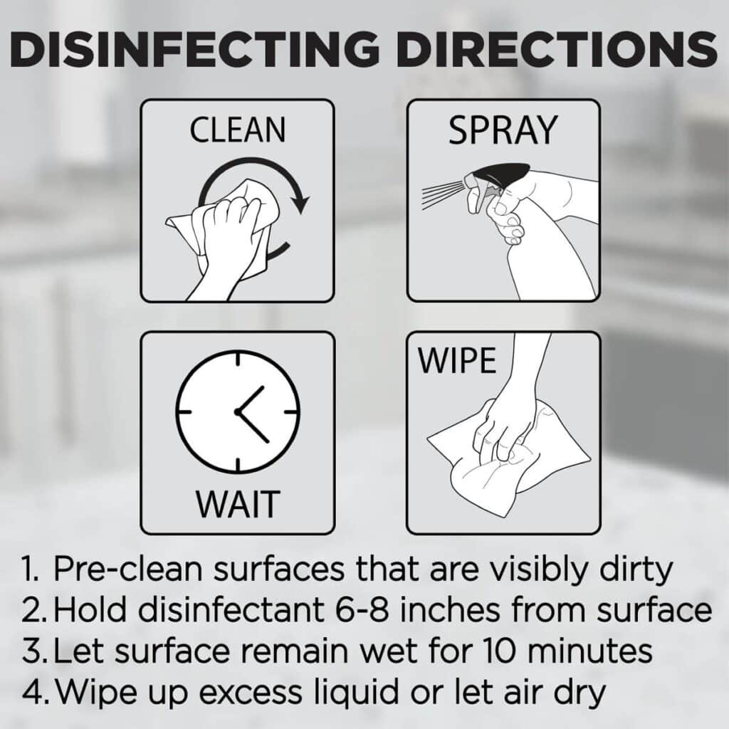 Leave surface wet for 10 minutes