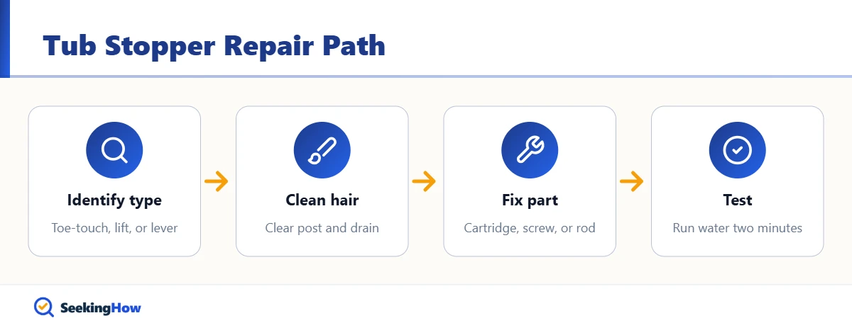 Flow diagram of how to fix a bathtub drain stopper that won't stay up