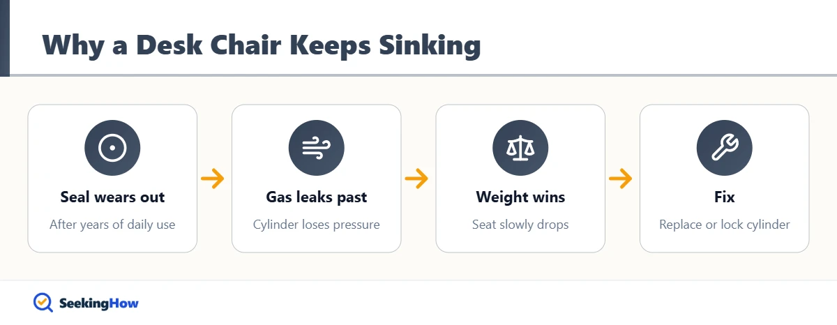 Diagram explaining why a desk chair keeps sinking