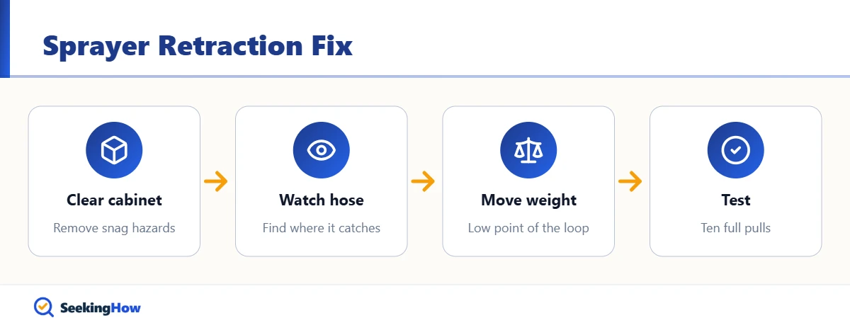 Flow diagram of how to fix a kitchen sink sprayer that won't retract