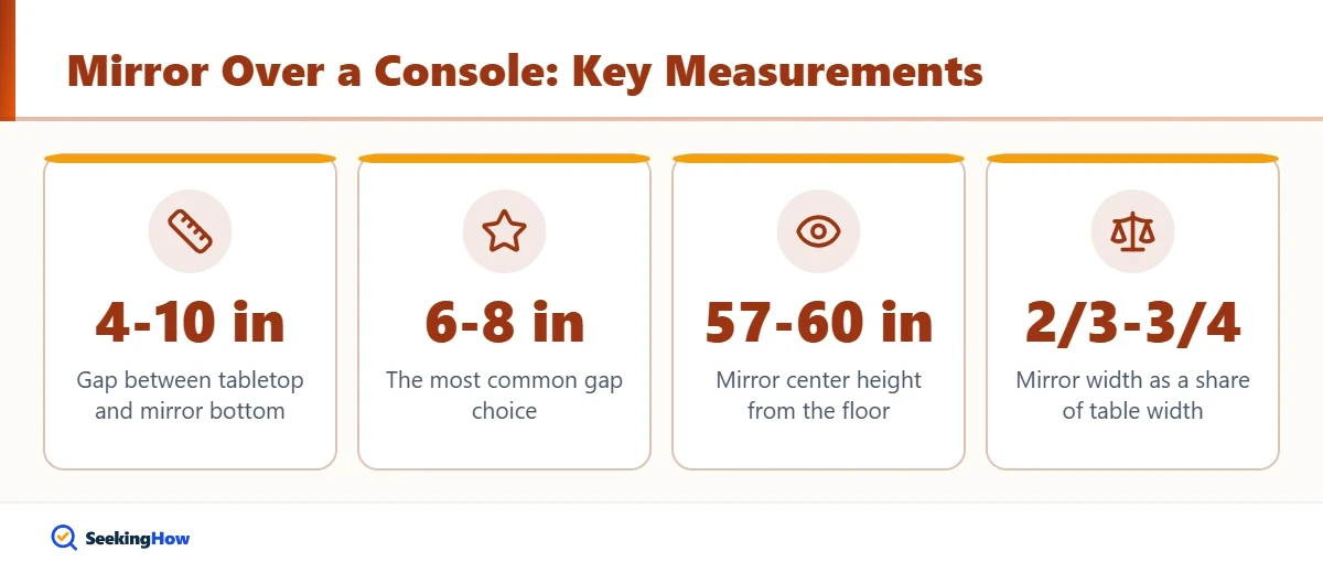 Measurements for how high to hang a mirror over a console table
