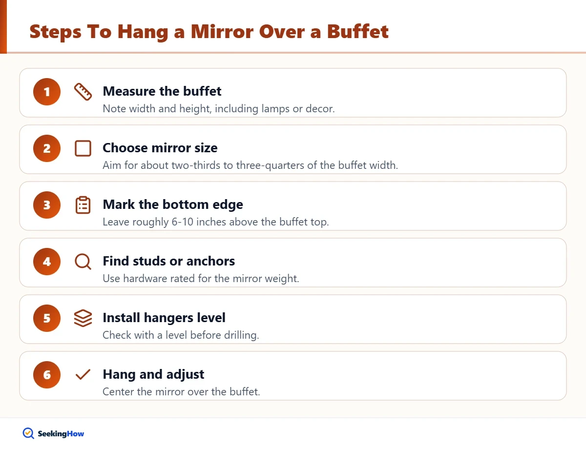 Steps to hang a mirror over a buffet