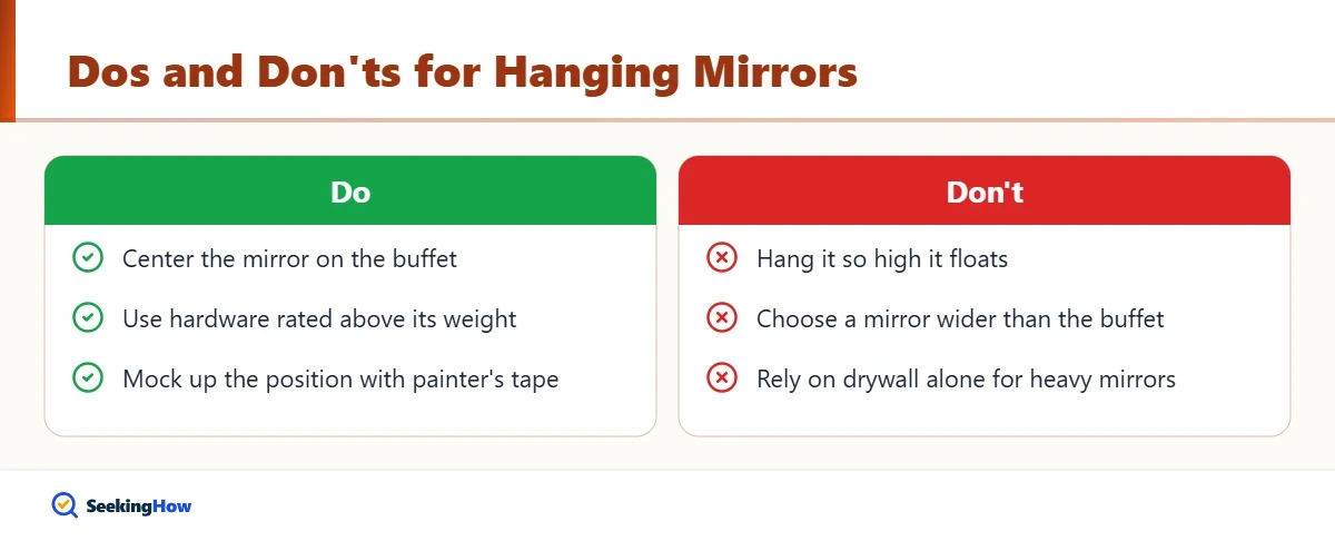 Dos and donts for hanging a mirror over a buffet