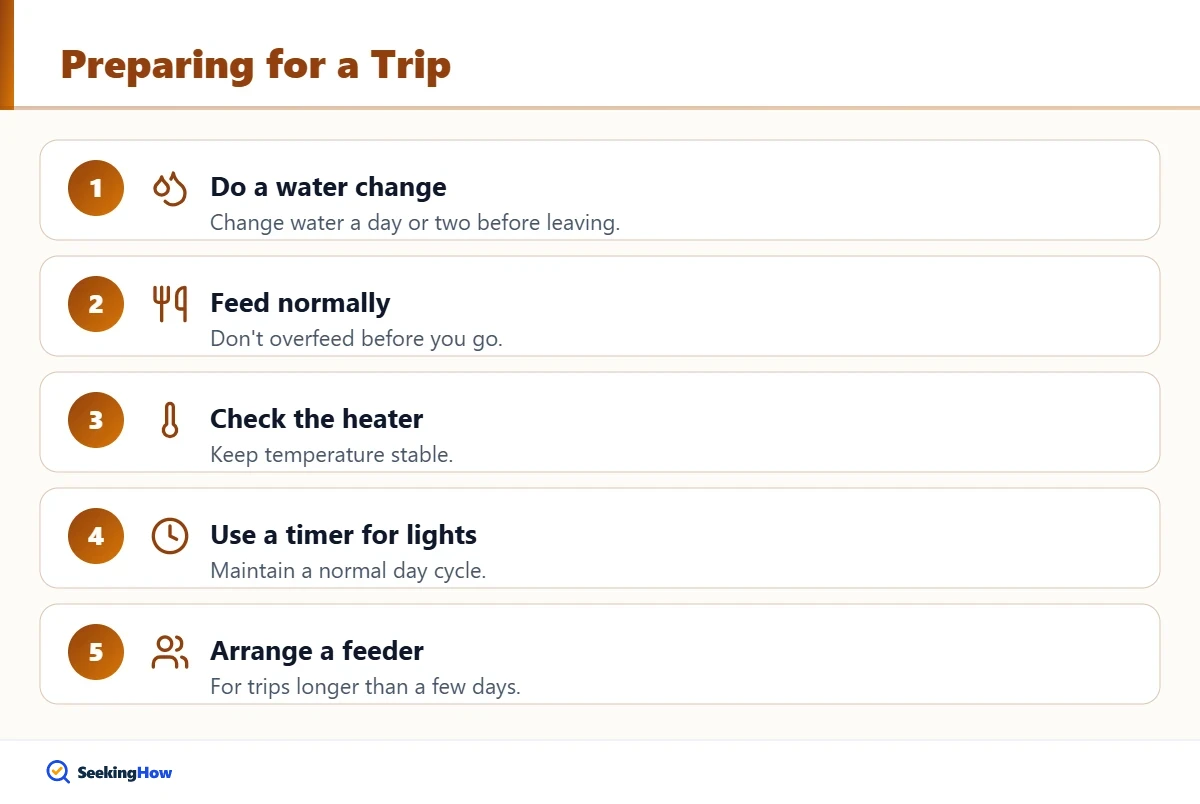 Steps to prepare a betta fish for going without food during a trip