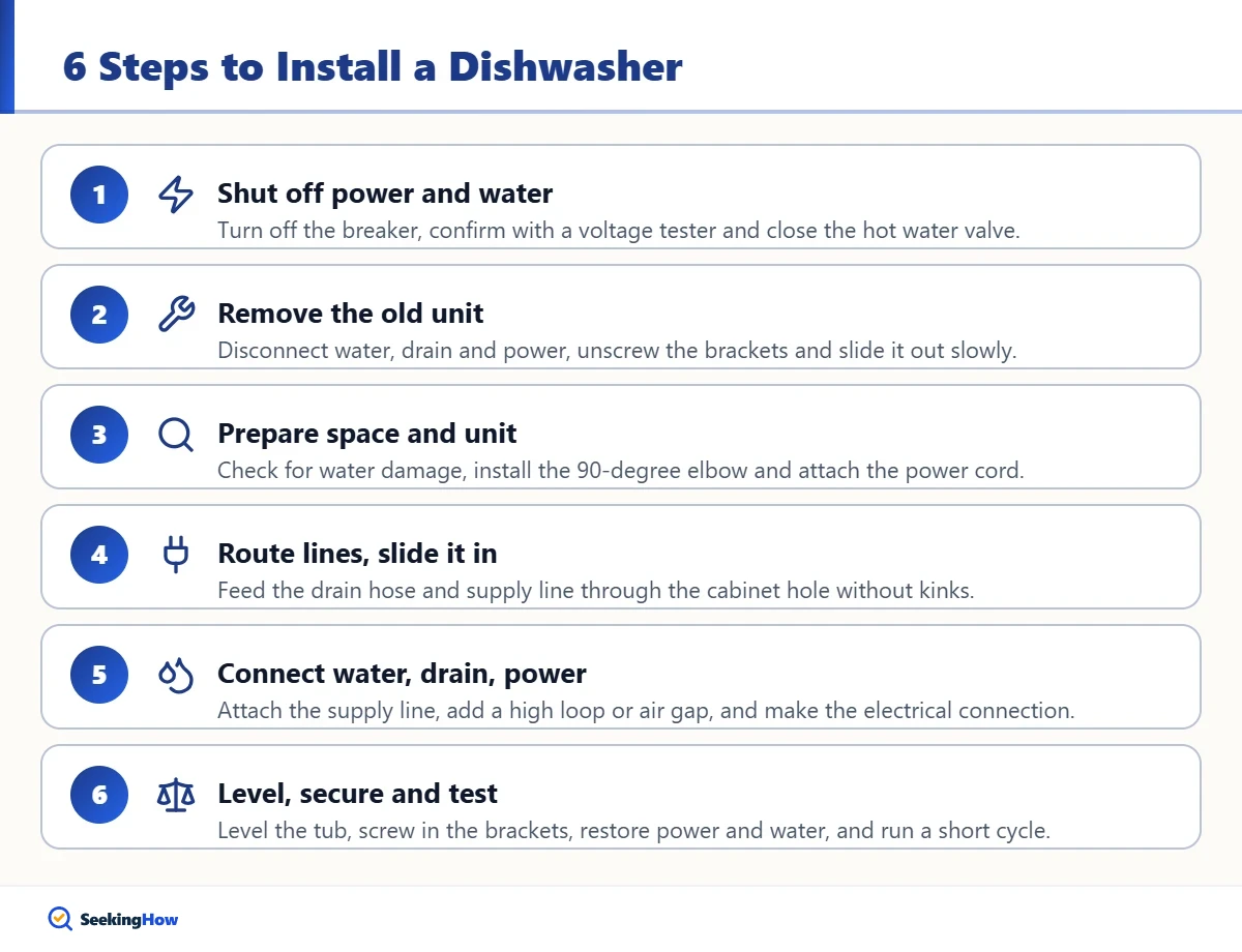 Step-by-step dishwasher installation process