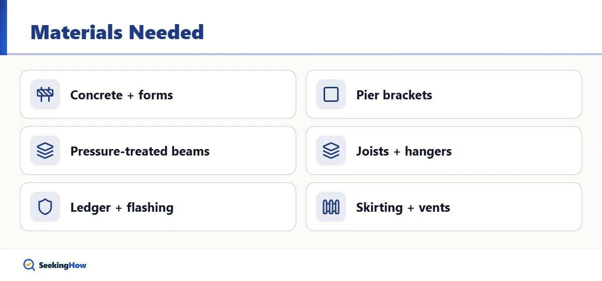 Materials needed to build an addition on piers