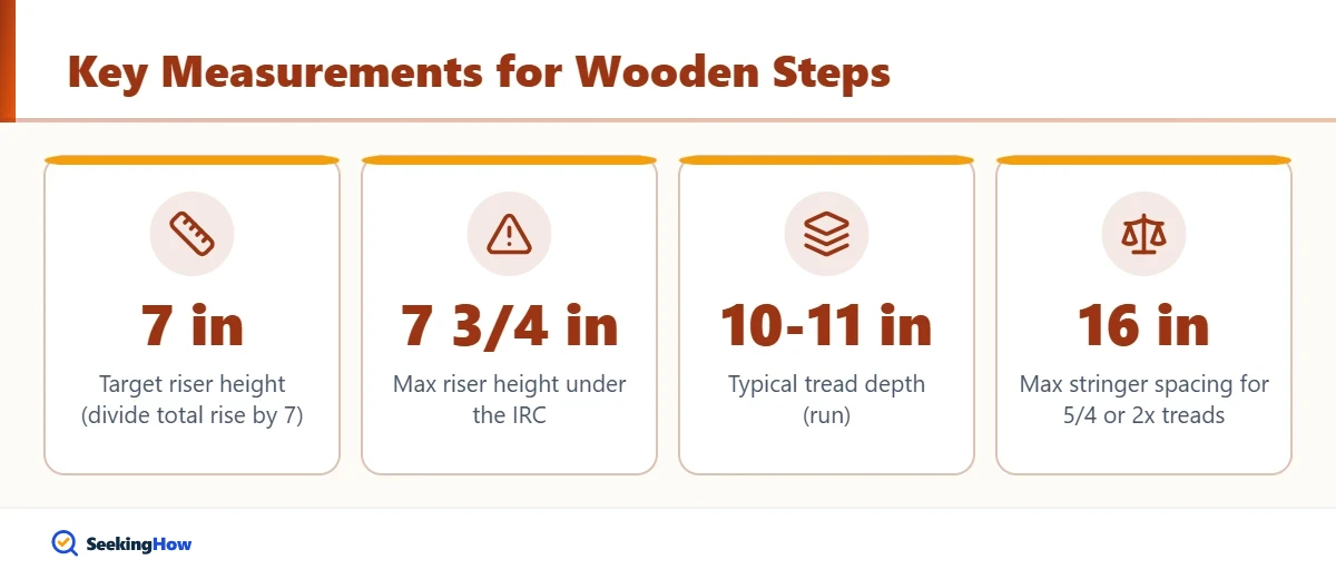 Key measurements for how to build free standing wooden steps
