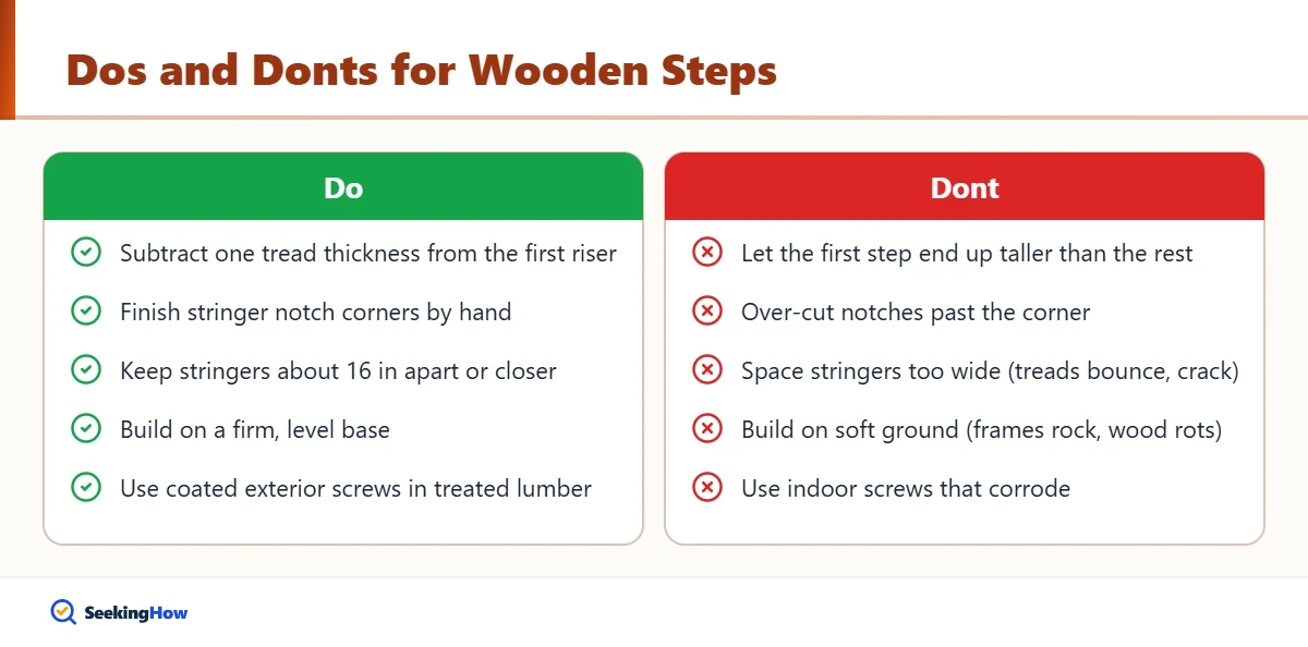 Dos and donts when you build free standing wooden steps