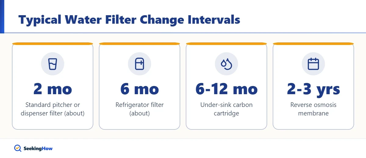 Typical intervals for how to change drinking water filter by type