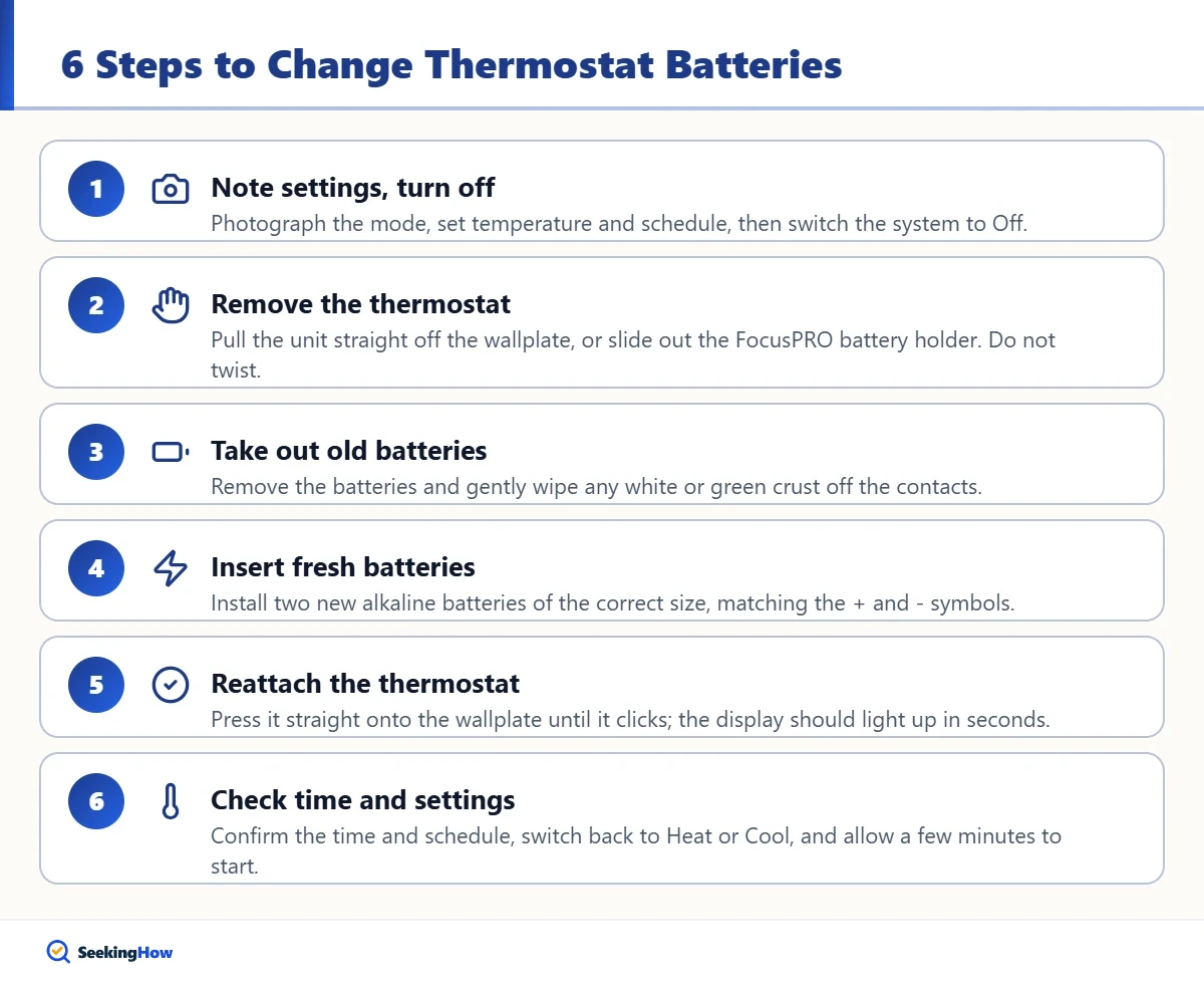 Steps to change a Honeywell thermostat battery
