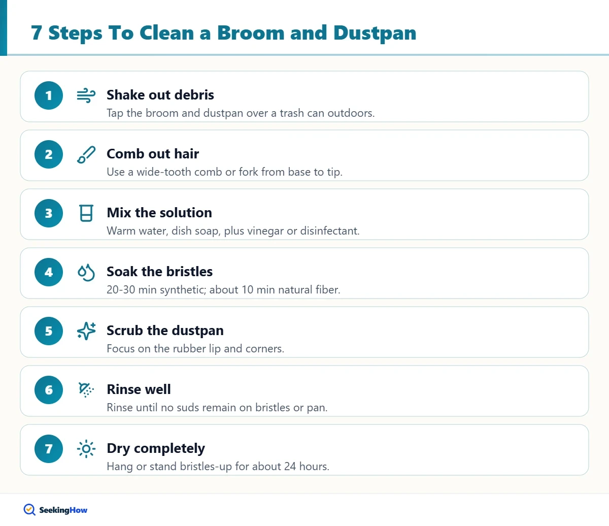 Seven steps for how to clean a broom and dustpan
