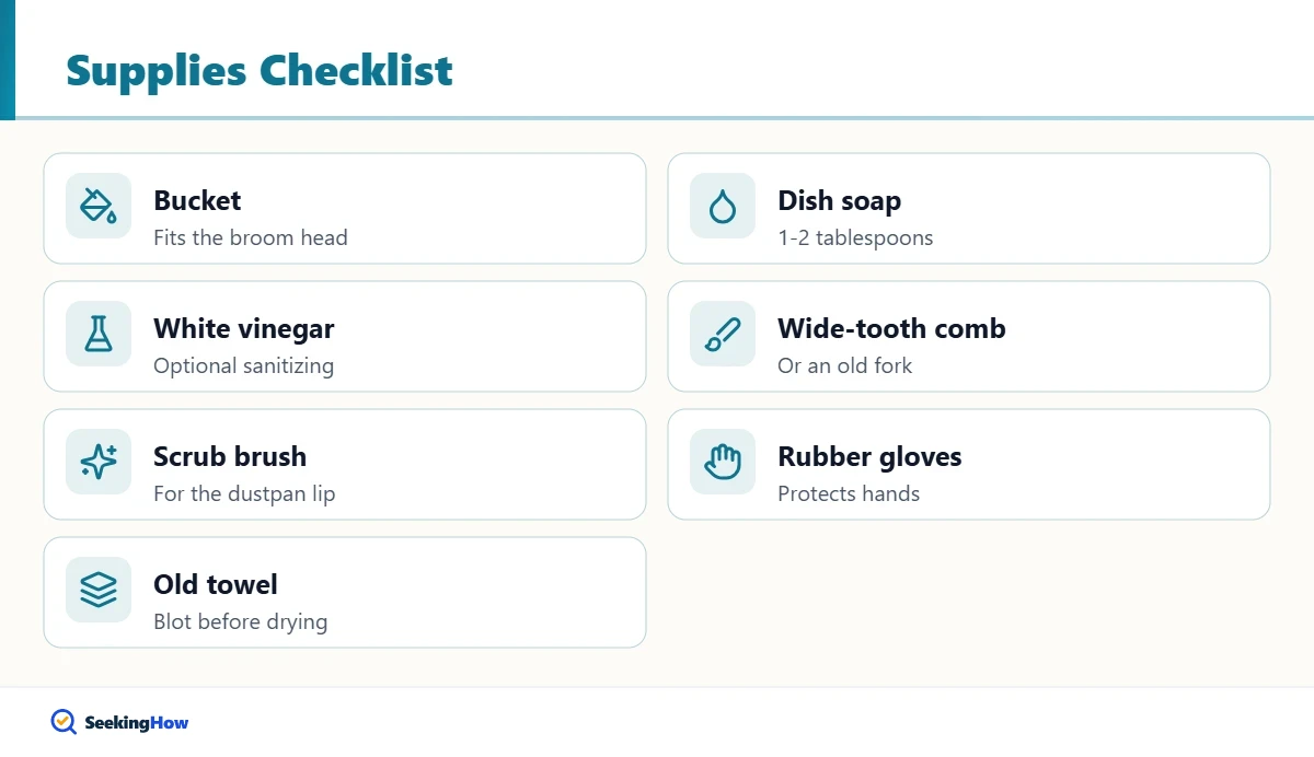 Supplies needed to clean a broom and dustpan