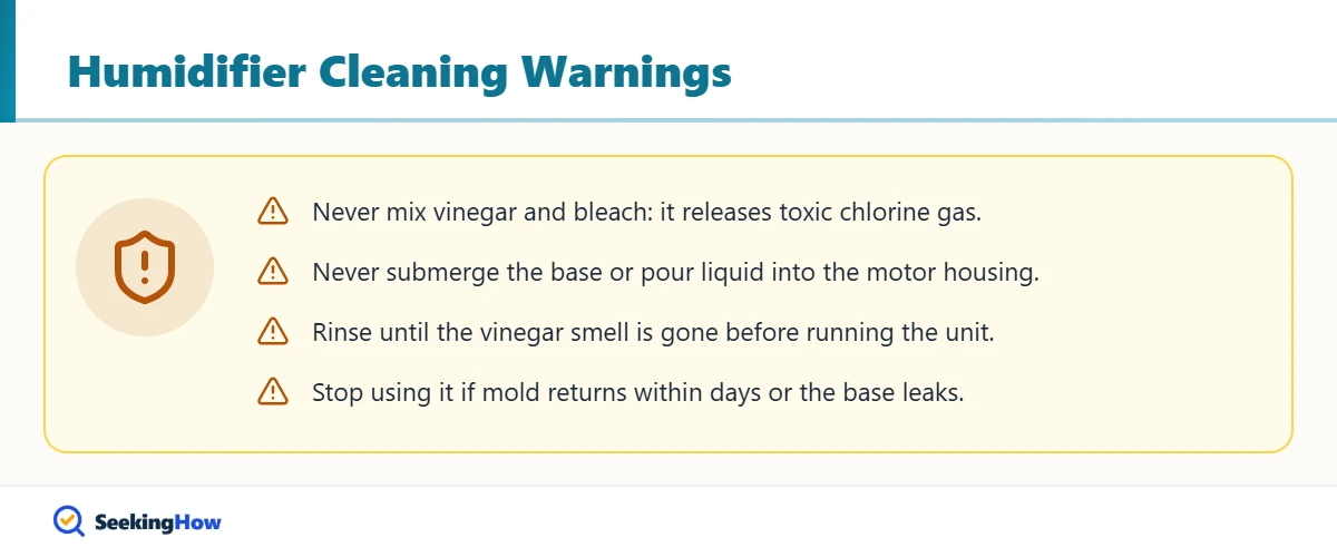 Safety warnings for cleaning a humidifier with vinegar