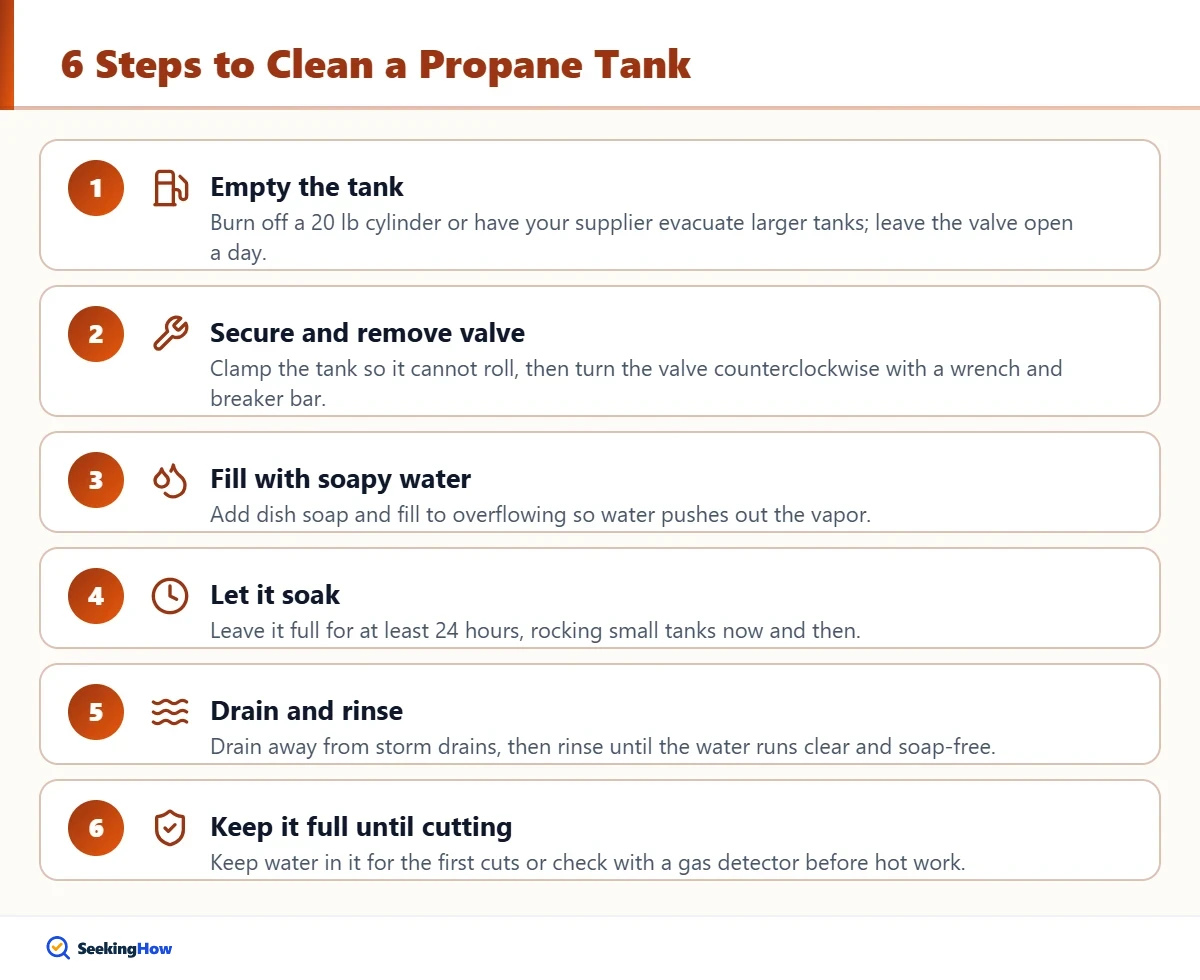 Supplies needed to clean a propane tank for a smoker