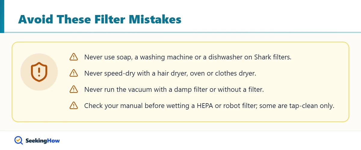 Mistakes to avoid when cleaning a Shark vacuum filter