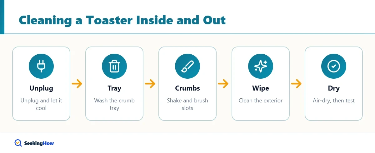 Process overview for how to clean a toaster inside and outside