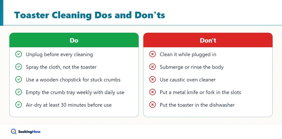 Dos and donts for cleaning a toaster safely