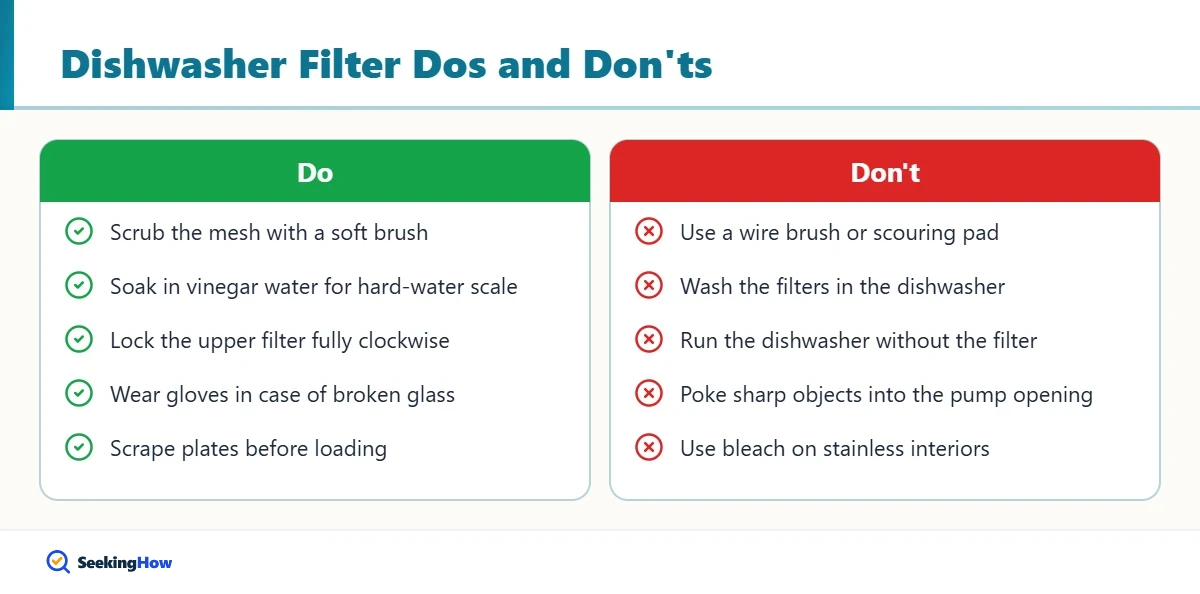 Do and dont tips to clean a Frigidaire dishwasher filter