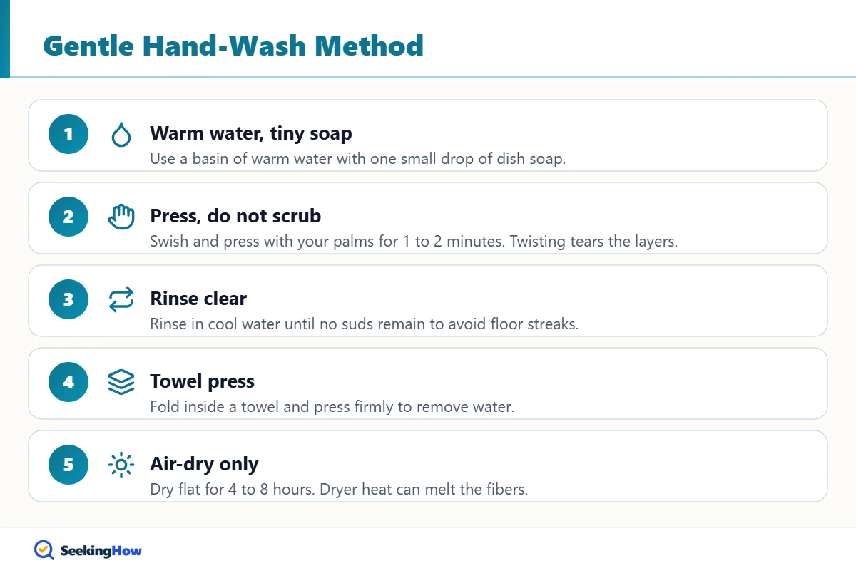 Steps to hand-wash a disposable Swiffer WetJet pad