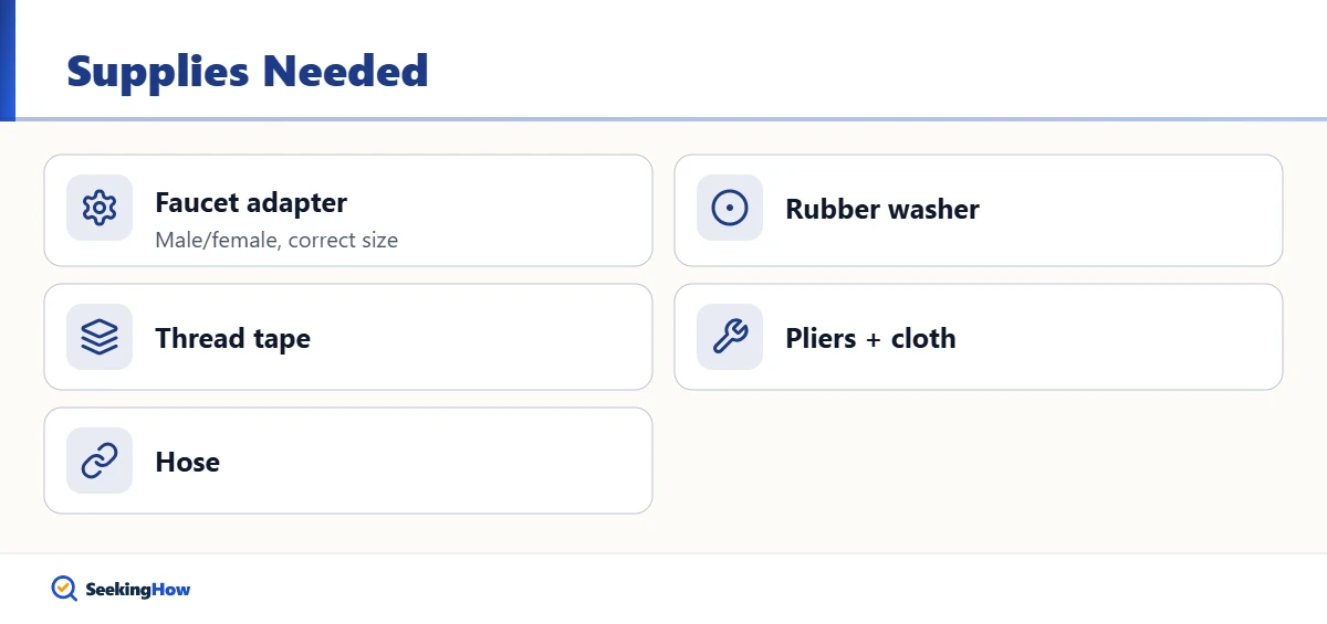 Supplies needed to connect a hose to a kitchen tap
