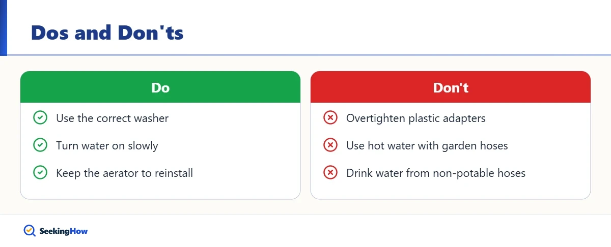 Do's and don'ts for connecting a hose to a kitchen tap