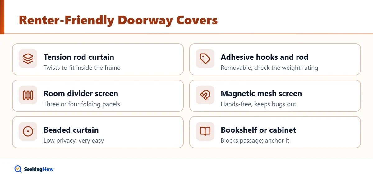 Renter friendly ways to cover a doorway without a door