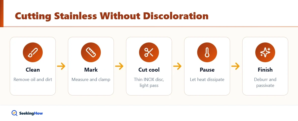 Process to cut stainless steel without discoloration