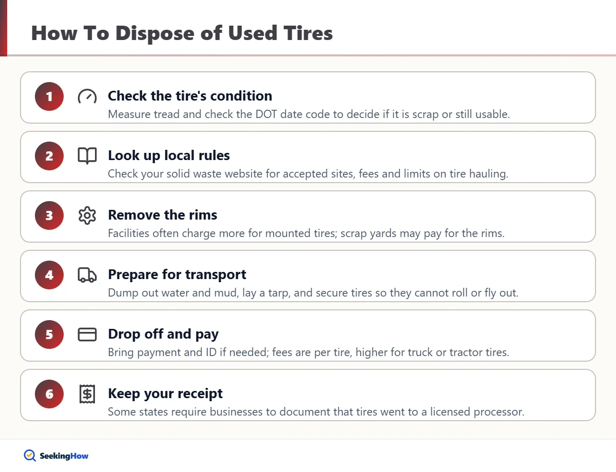 Step-by-step infographic on how to dispose of used tires