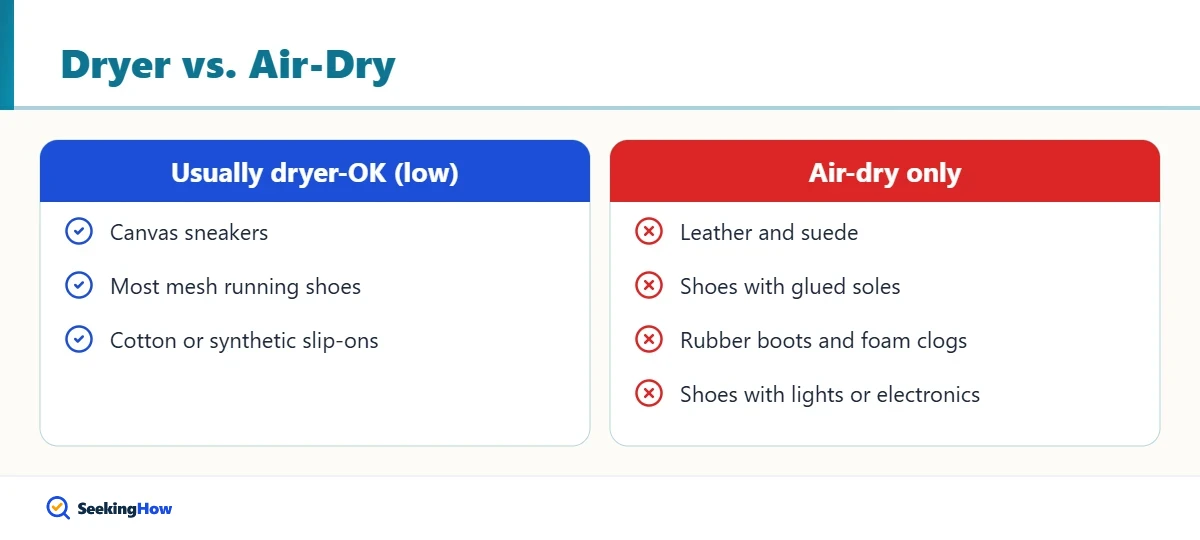 Which shoes can go in the dryer and which should air-dry