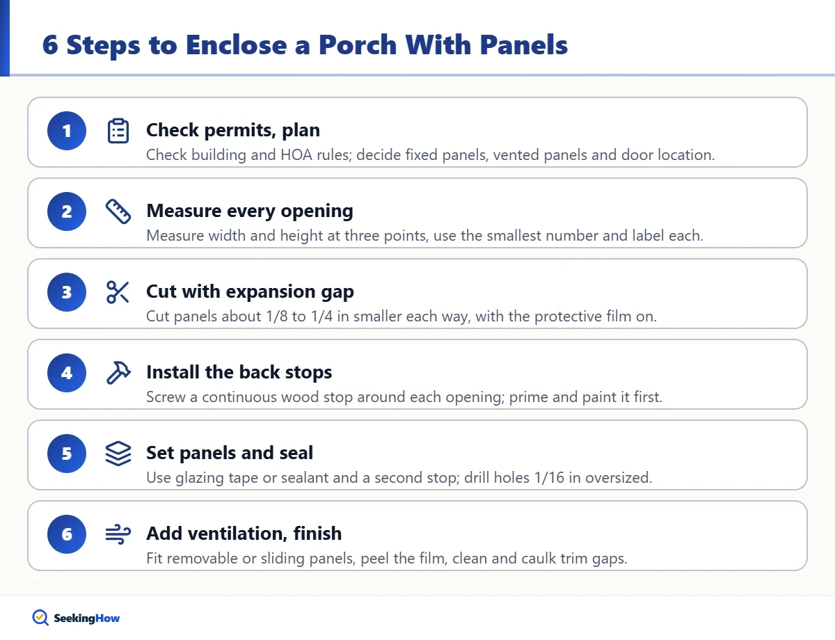 Steps to enclose a porch with plexiglass panels