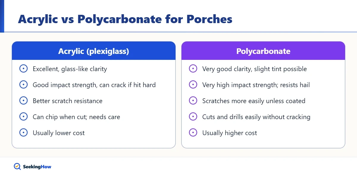 Acrylic plexiglass versus polycarbonate for porch enclosure