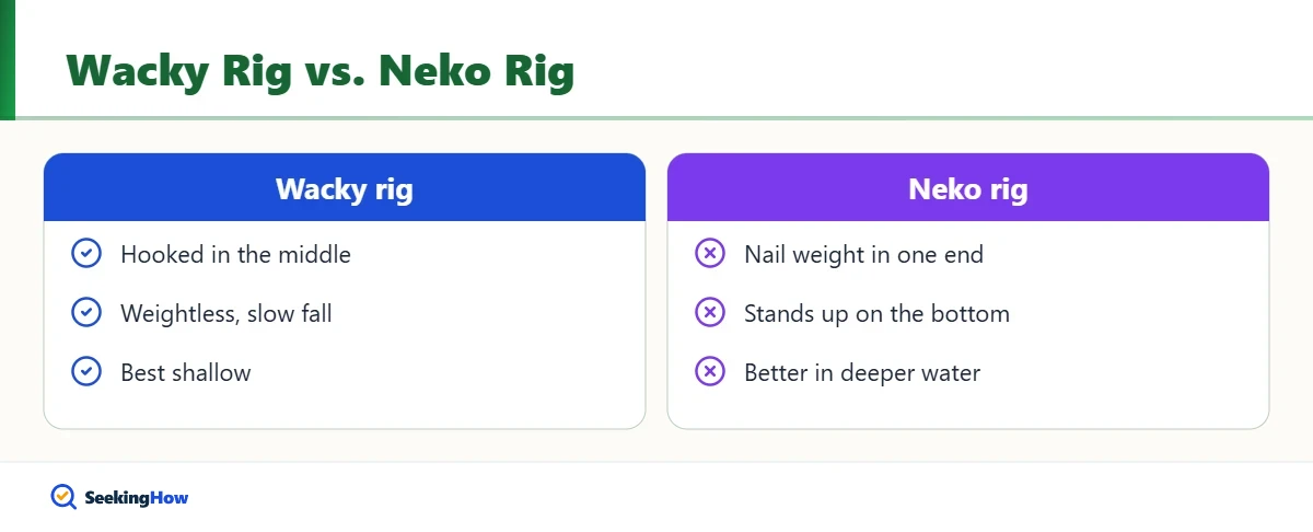 Comparison of classic wacky rig and neko rig for bass fishing