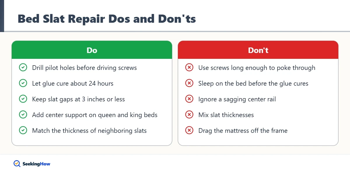 Do and dont tips for fixing a broken bed slat