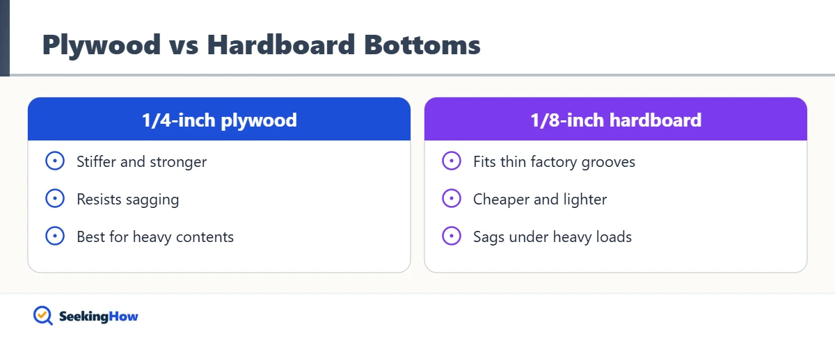 Plywood compared with hardboard for a replacement drawer bottom