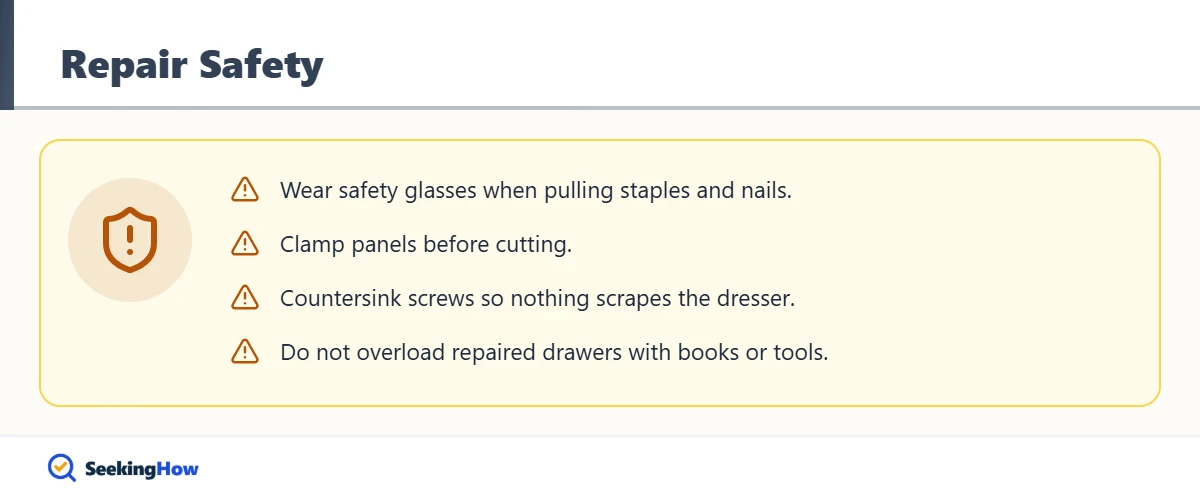 Safety tips when replacing a broken drawer bottom