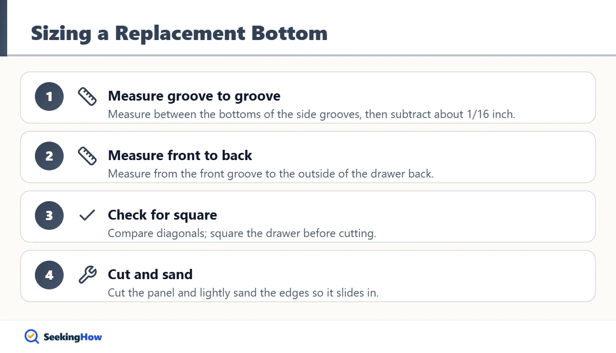 How to measure and cut a replacement drawer bottom