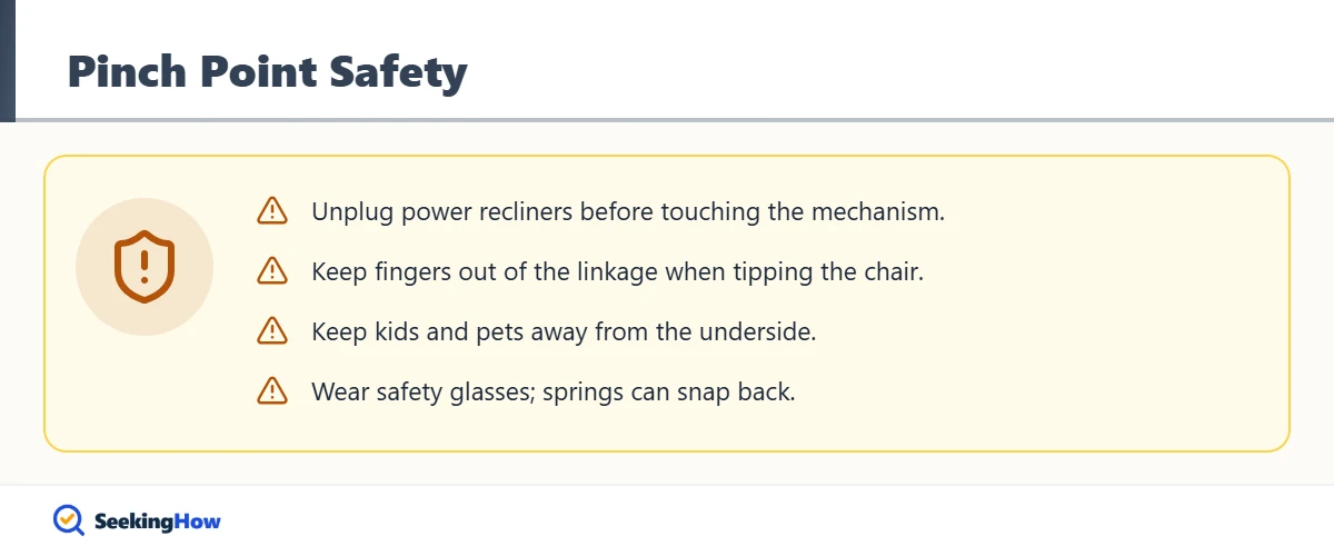 Safety warnings when repairing a recliner mechanism