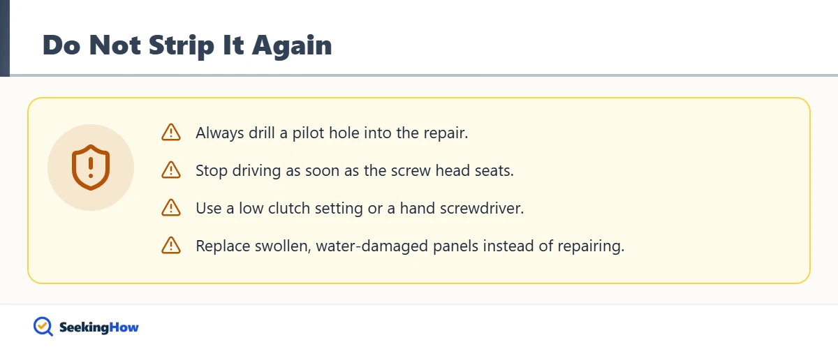 Tips to avoid stripping screw holes in particle board