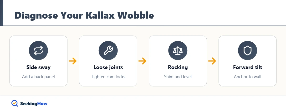 How to fix a wobbly IKEA Kallax by type of wobble