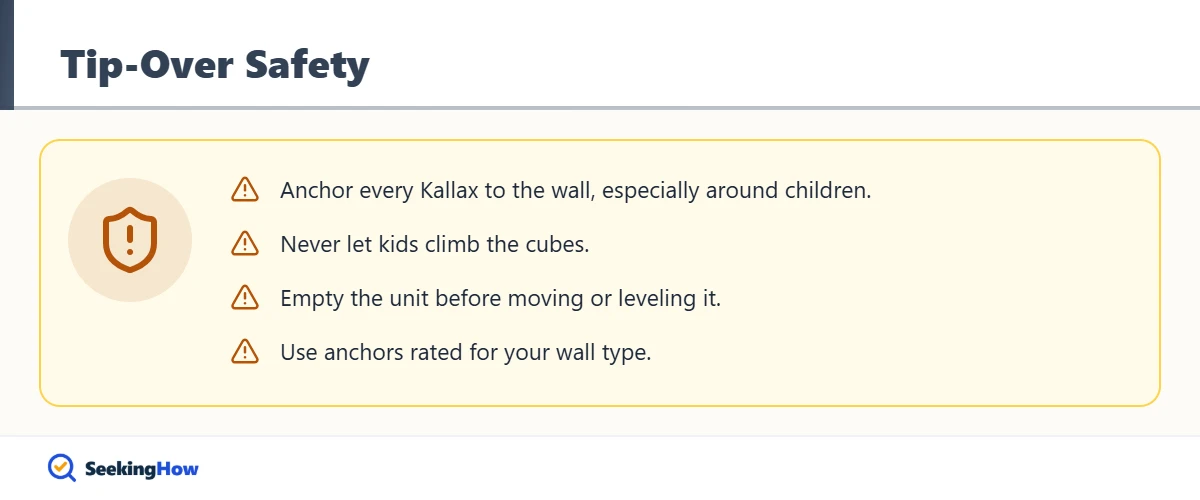 Tip-over safety warnings for IKEA Kallax shelves