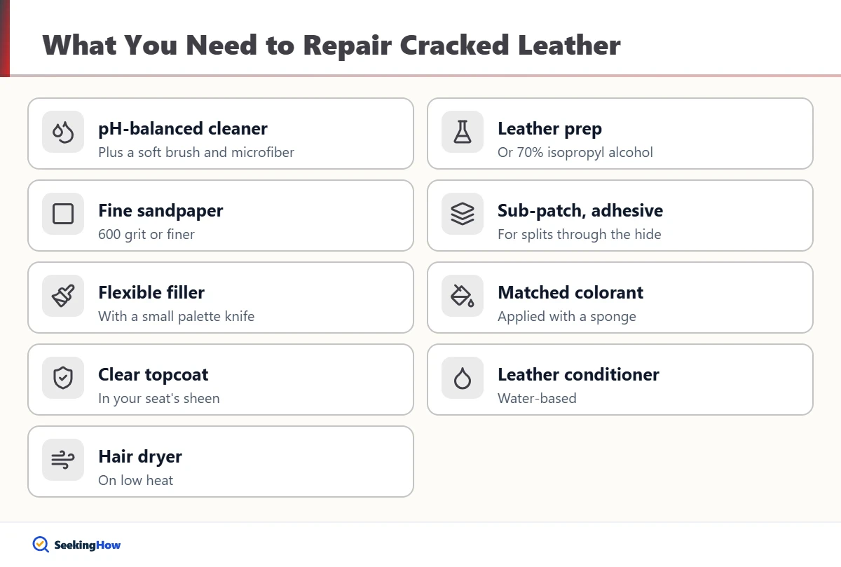 Supplies needed to fix cracked leather car seats
