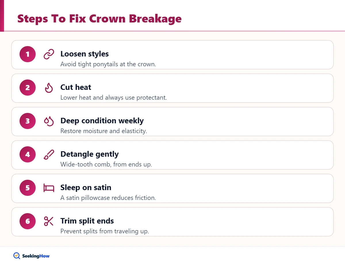 Steps to fix hair breakage at the crown