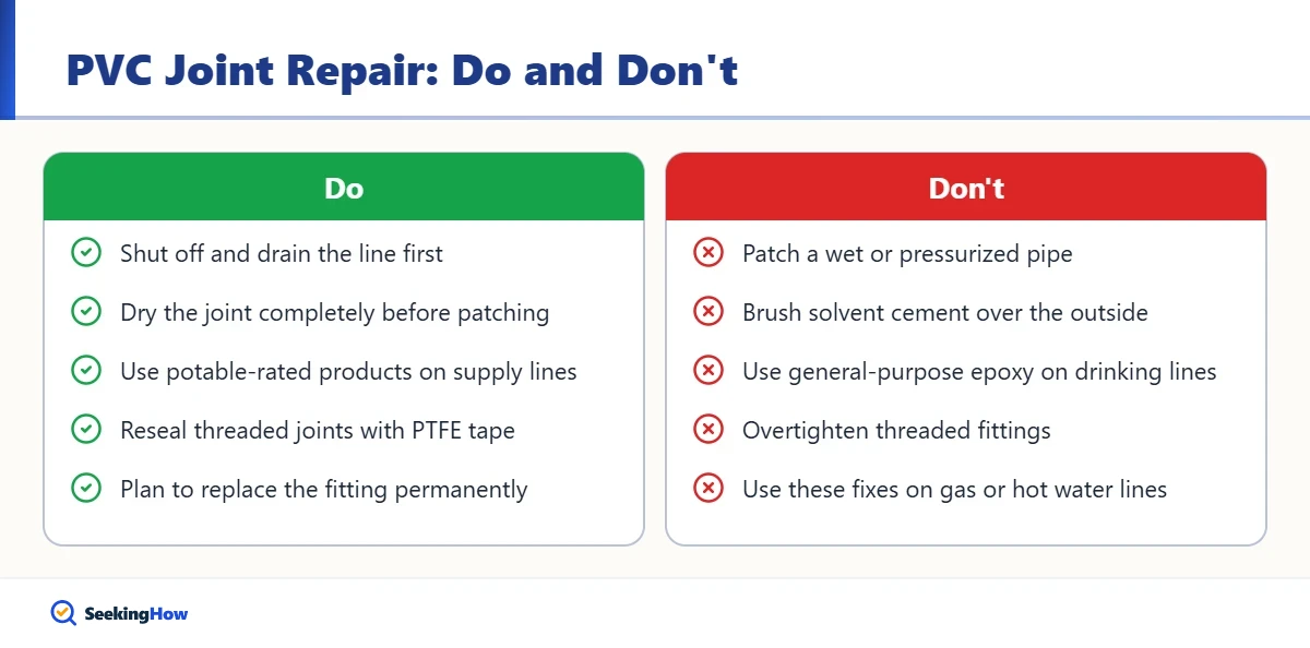 Do and do not tips for fixing a leaking PVC joint