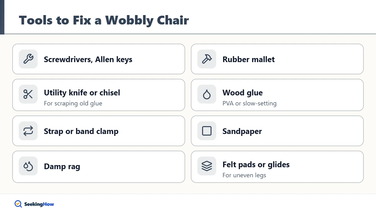 Tools needed to fix a wobbly chair