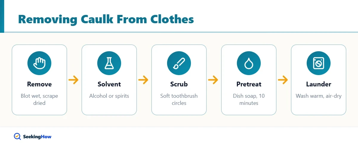 Five-stage process for removing caulk from clothes