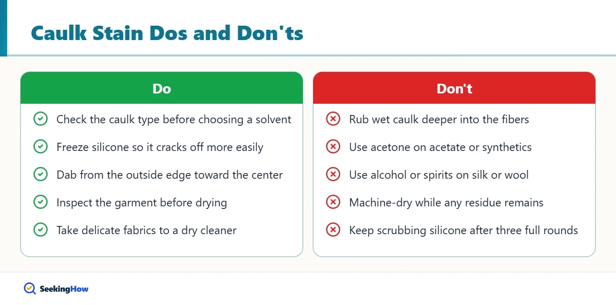 Dos and don'ts for removing caulk stains from fabric
