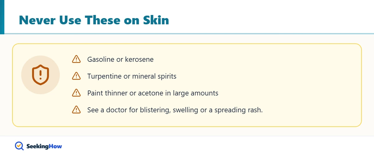Solvents to avoid when removing pine sap from hands