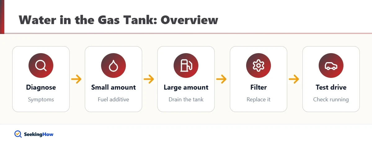 Process overview for how to get water out of a gas tank