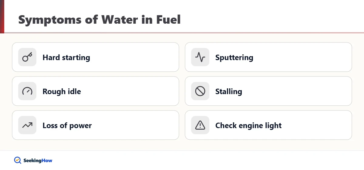 Checklist of symptoms of water in a car gas tank