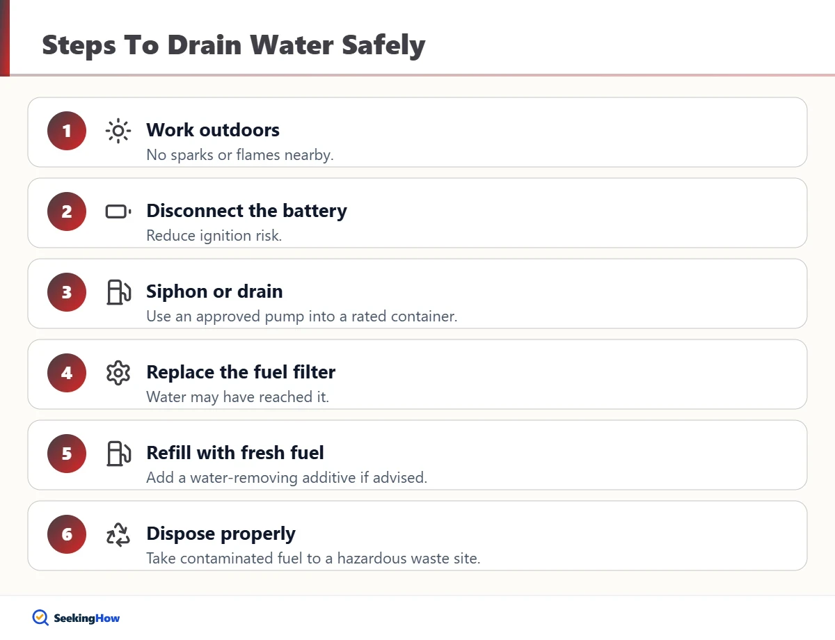 Six steps to drain water out of a gas tank safely